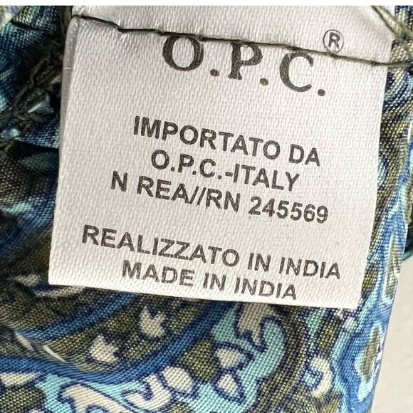 OPC Dress XS/S Womens Paisley Blue Bell Sleeve Smocked Pleated Boho A-Line Green - Picture 8 of 9